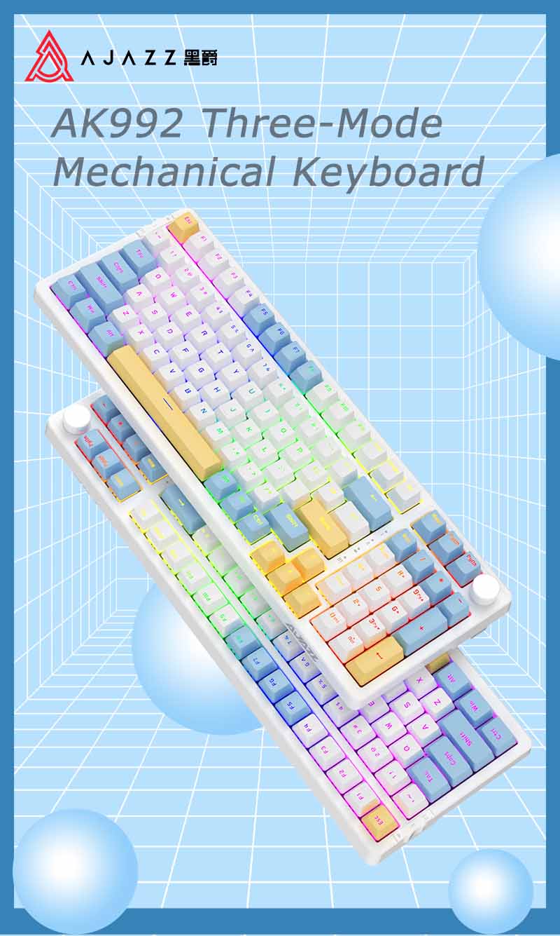 Ajazz AK992 Summer Blue RGB Mechanical Keyboard (Red Switch / Bluetooth / Wireless / USB-C Wired) [ AK992 ]