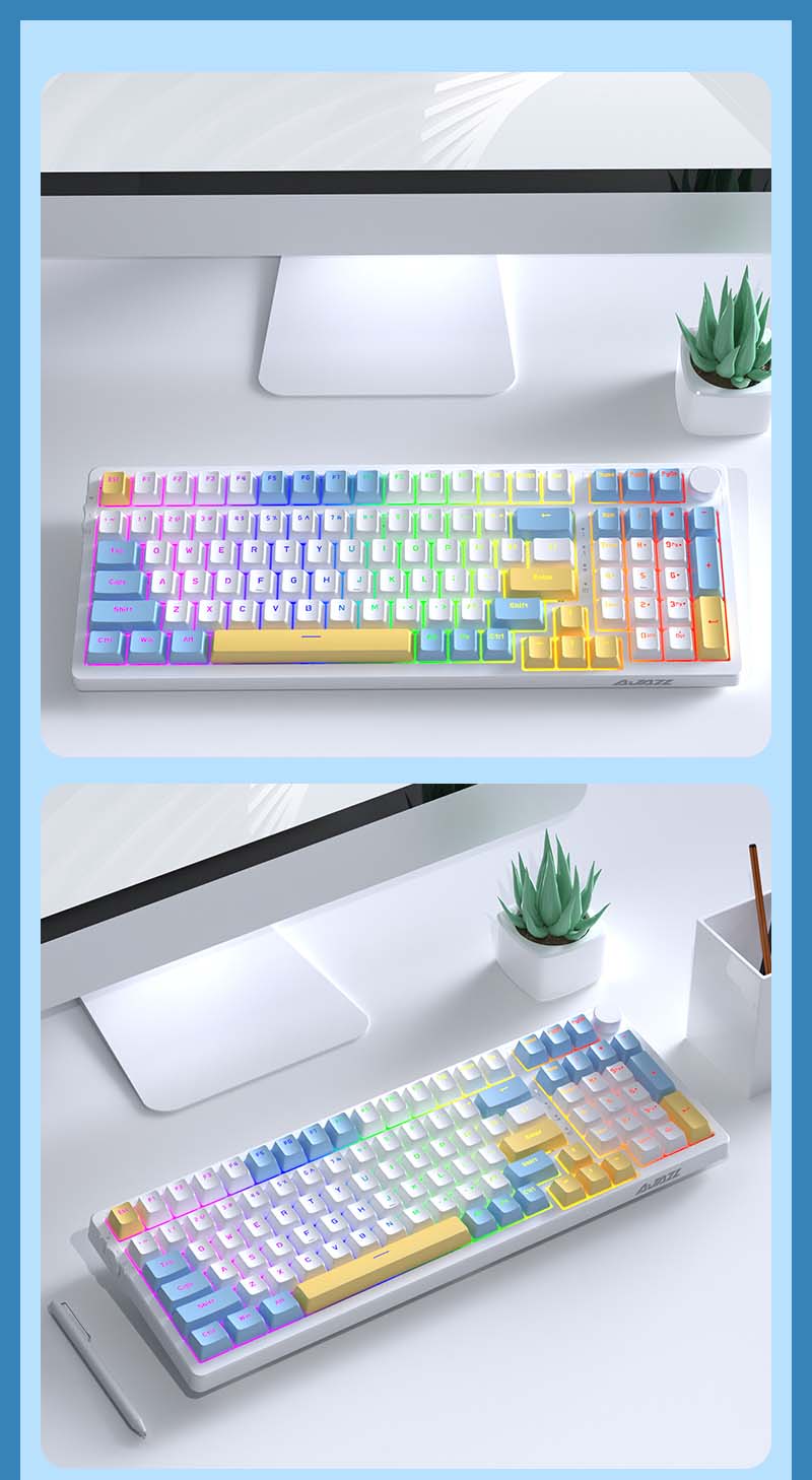 Ajazz AK992 Summer Blue RGB Mechanical Keyboard (Red Switch / Bluetooth / Wireless / USB-C Wired) [ AK992 ]