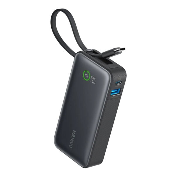 Anker Nano Power Bank 10000 mAh (30W / Built-In USB-C Cable / Intelligent Display / Black Stone) [ A1259H11 ]