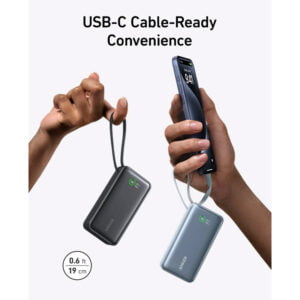 Anker Nano Power Bank 10000 mAh (30W / Built-In USB-C Cable / Intelligent Display / Black Stone) [ A1259H11 ]