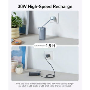 Anker Nano Power Bank 10000 mAh (30W / Built-In USB-C Cable / Intelligent Display / Black Stone) [ A1259H11 ]