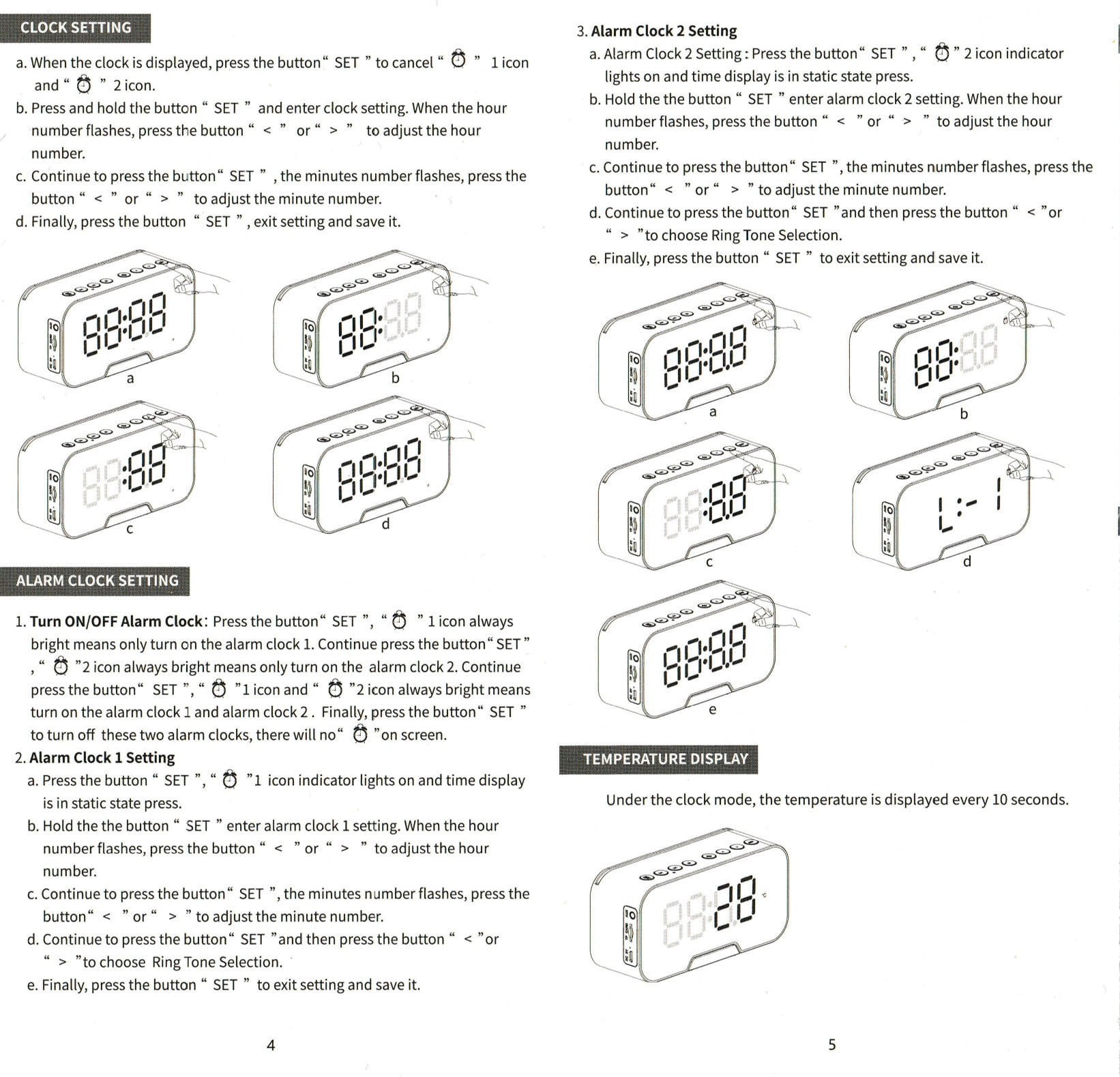 Clock Mirror Led Speaker (Bluetooth 5.0 / FM Radio / Thermometer / Alarm Clock / AUX / microSD) [ D-88 ]
