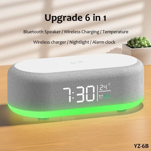 Wireless Speaker 6 in 1 (Wireless Charging / Digital Clock / Alarm / LED Light / Temperature) [ YZ-6B ]
