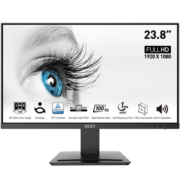 MSI PRO MP243X  Monitor " 23.8 inch FHD, IPS Panel, 100Hz Refresh Rate, 1ms, HDMI And DisplayPort Ports, Build-In Speaker, " Black
