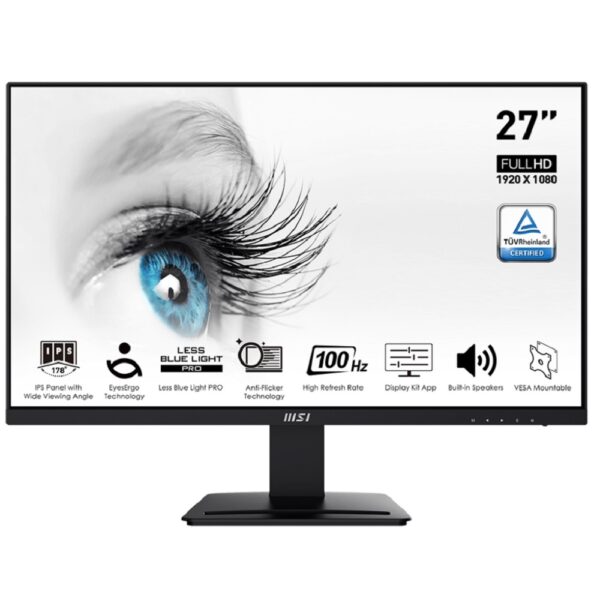 MSI Pro MP273A Monitor 27 inch IPS, 100Hz Refresh Rate, 1ms, FHD. With HDMI , DisplayPort , VGA Black