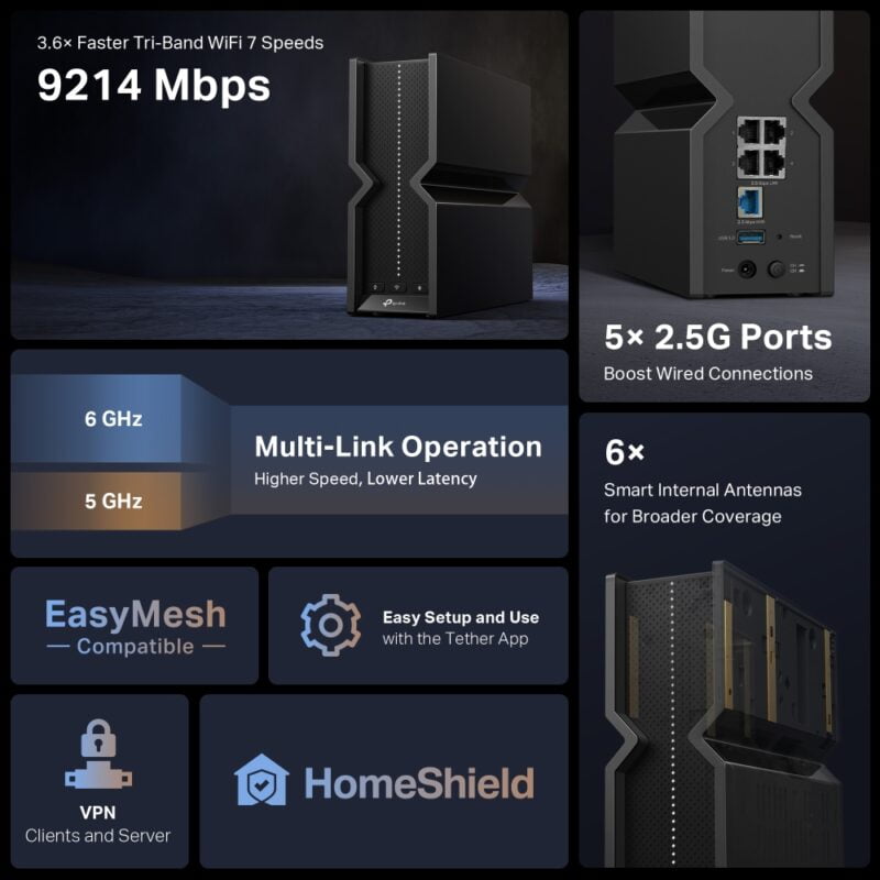 TP-link BE9300 Tri-Band Wi-Fi 7 Router - up to 5760 Mbps ( 6 GHz ) - Archer BE550
