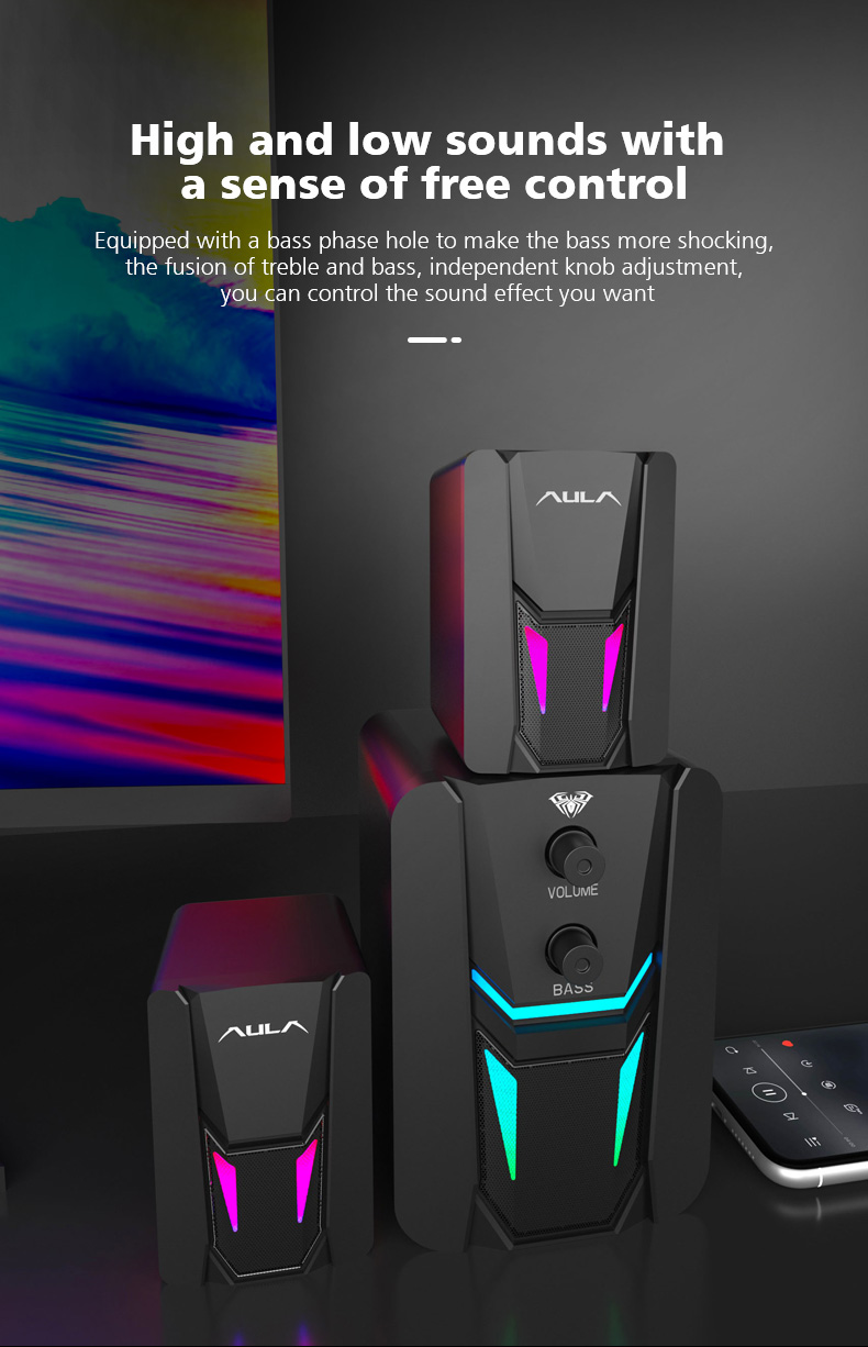 AULA N-189 2.1 Wired Desktop Speakers - 5W+3W*2 output 