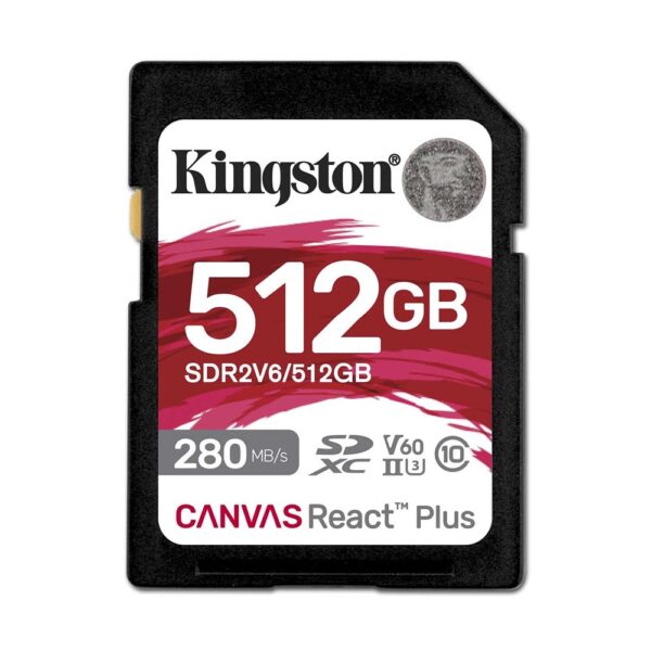 Kingston 512GB Canvas React Plus V60 SD Memory Card for 4K professional UHS-II cameras [ SDR2V6/512GB ]