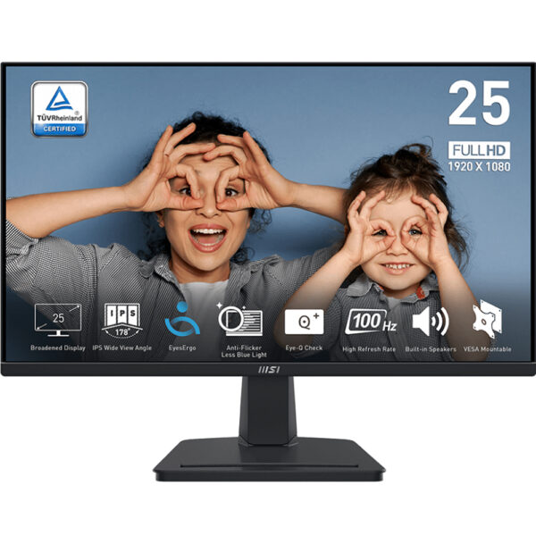 MSI PRO MP251 Monitor " 24.5 inch FHD, IPS panel, 100 Hz Refresh Rate, HDMI and VGA Ports, Build-in Speaker, 1ms " Black