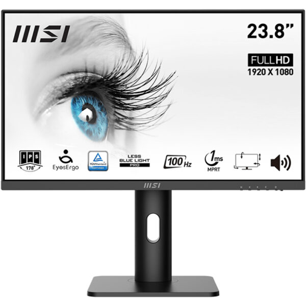 MSI PRO MP243XP Monitor " 24 inch FHD, IPS Panel, 100Hz Refresh Rate, 1ms, HDMI And DisplayPort Ports, Build-In Speaker, " Black