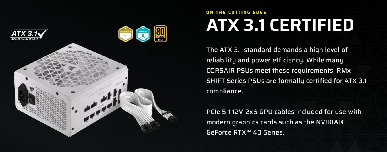 CORSAIR RM850x SHIFT Power Supply - 850W Gold - White - CP-9020274-UK