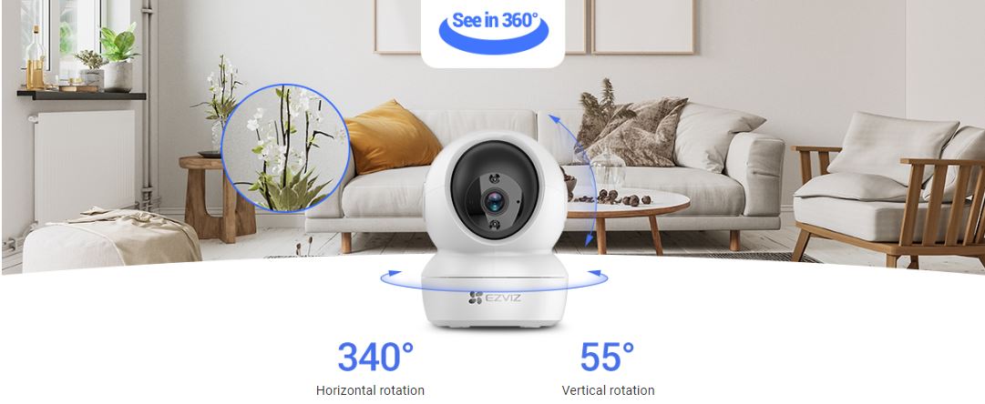 EZVIZ H6c 2K⁺ pan and tilt smart home camera - 4MP (2560×1440) - Supports microSD card (Up to 256 GB)