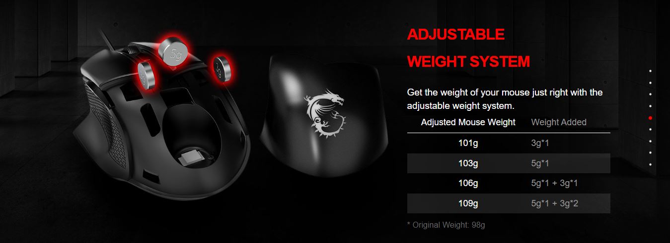 MSI CLUTCH GM20 ELITE gaming mouse - ADJUSTABLE WEIGHT SYSTEM