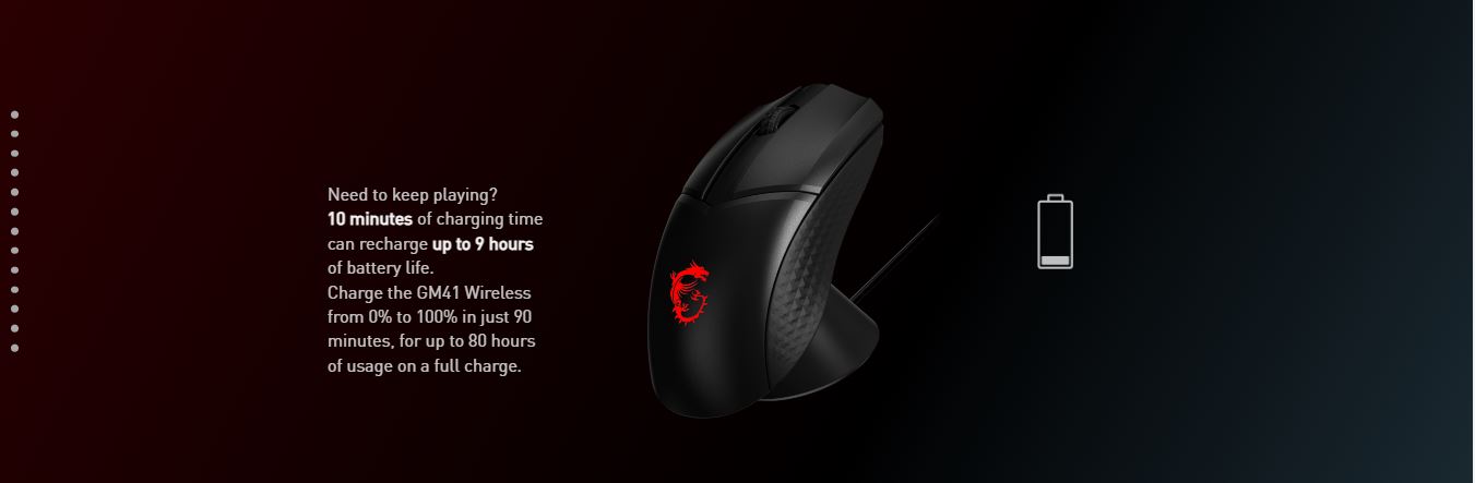 MSI CLUTCH GM41 LIGHTWEIGHT WIRELESS gaming mouse - Up to 80 hours play time