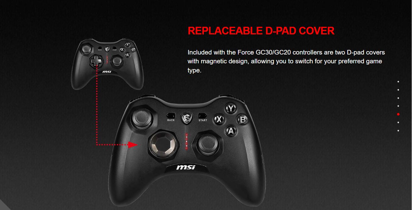 MSI FORCE GC20 V2 wired controller for computer - black - detachable cable