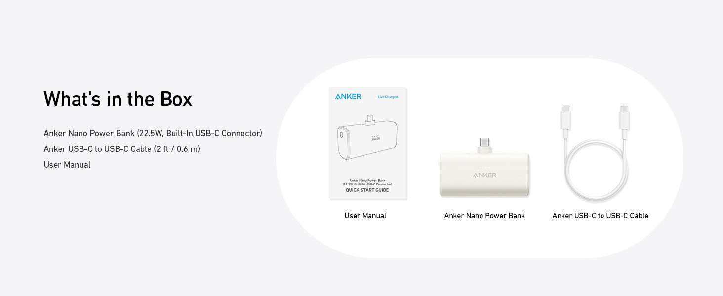 Anker Nano Power Bank (22.5W, Built-In USB-C Connector) Shell White [ A1653H21 ]