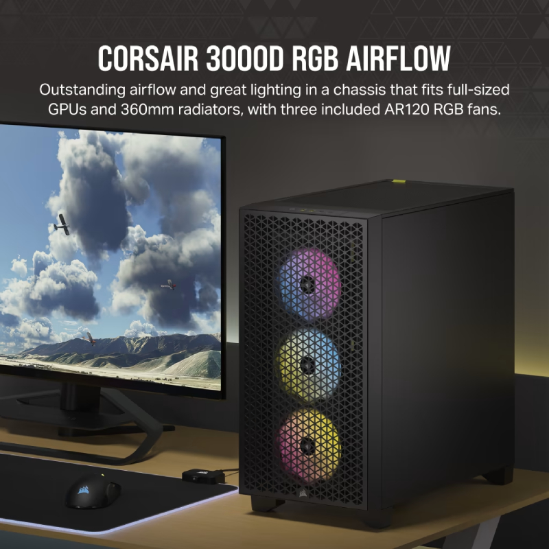 Corsair 3000D RGB AIRFLOW Mid-Tower PC Case - Black