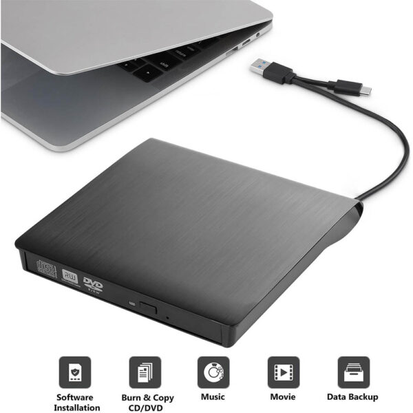 HAING Portable External DVD Drive (USB 3.0 + Type-C) [ HI-0301-EDD ]