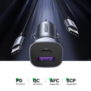 UGREEN Dual Port Car Charger (30w / USB-A + USB Type-C / Aluminum Alloy Case) [ CD130 | 40858 ]