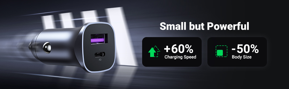 UGREEN Dual Port Car Charger (30w / USB-A + USB Type-C / Aluminum Alloy Case) [ CD130 | 40858 ]