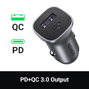 UGREEN Dual Port Car Charger (30w / USB-A + USB Type-C / Aluminum Alloy Case) [ CD130 | 40858 ]