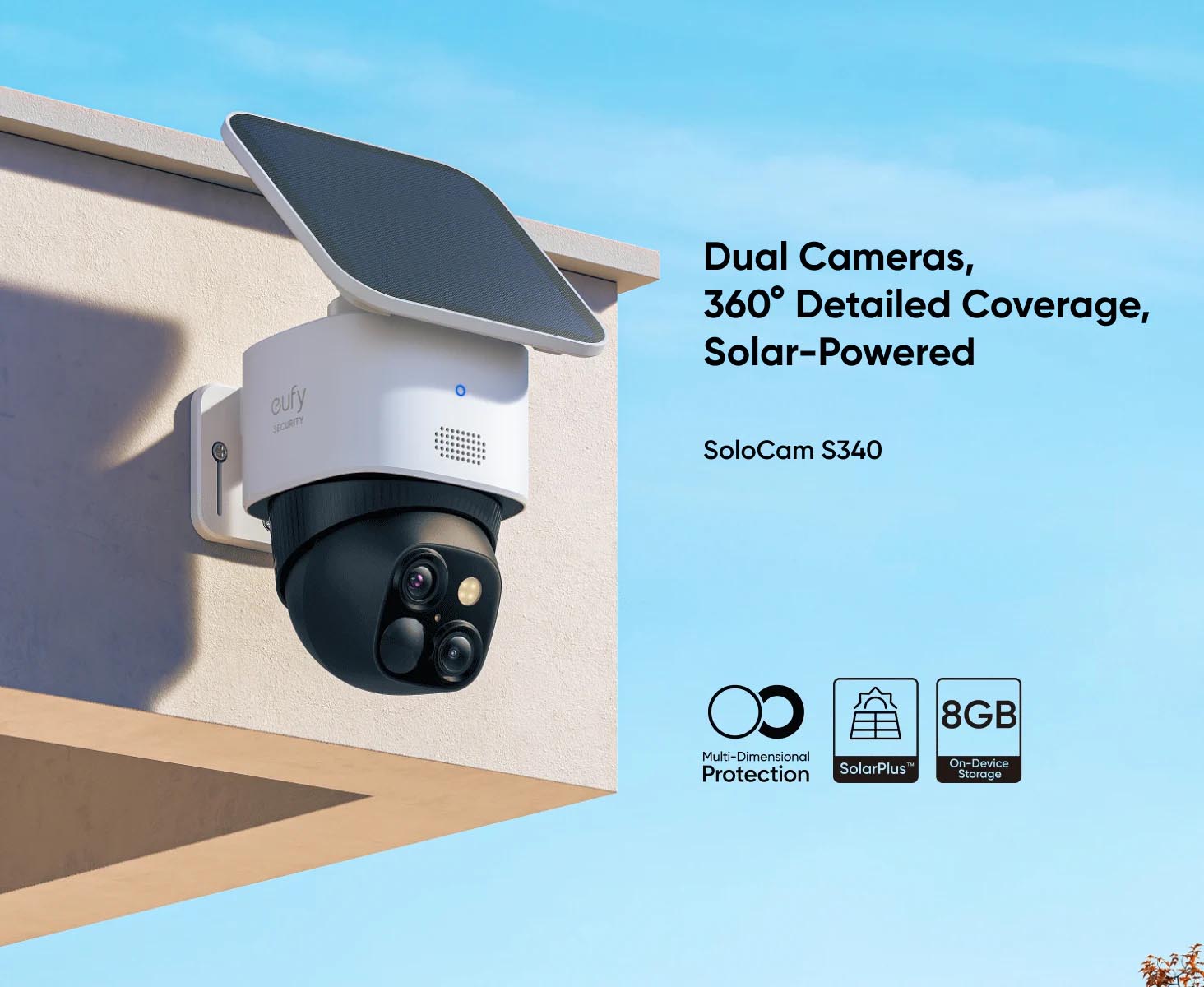 Anker eufy SoloCam S340 Wireless Outdoor Security Camera with Dual Lens and Solar Panel [ SoloCam S340 ]