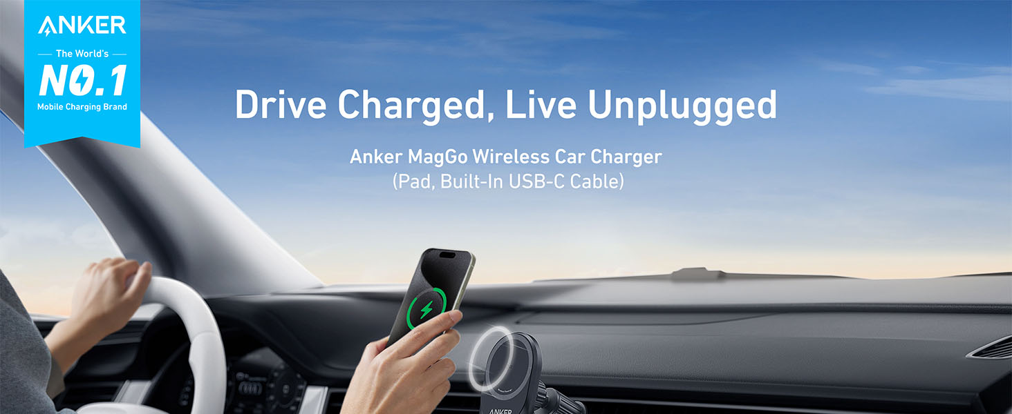 Anker MagGo Wireless Charger (Pad / Built-in USB-C Cable) with Car Adapter [ B2932111 ]
