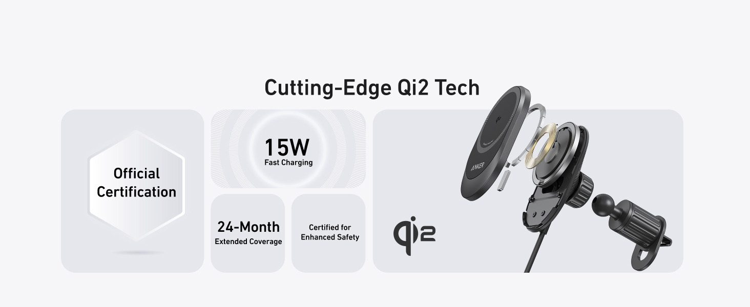 Anker MagGo Wireless Charger (Pad / Built-in USB-C Cable) with Car Adapter [ B2932111 ]