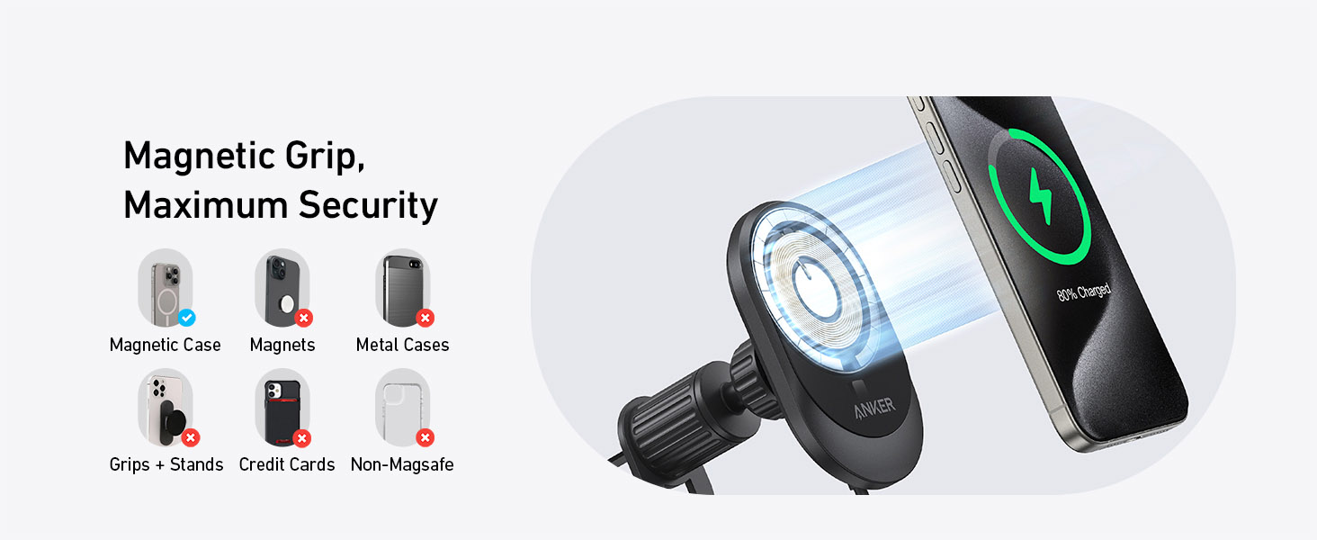 Anker MagGo Wireless Charger (Pad / Built-in USB-C Cable) with Car Adapter [ B2932111 ]