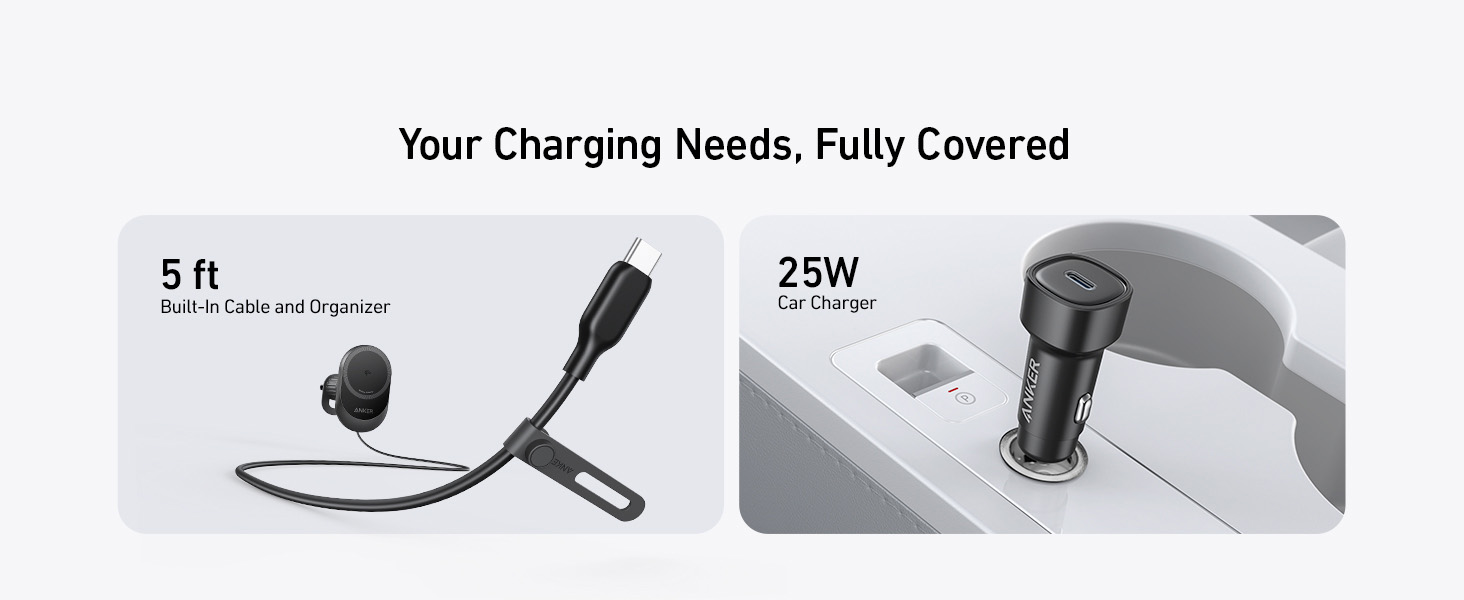Anker MagGo Wireless Charger (Pad / Built-in USB-C Cable) with Car Adapter [ B2932111 ]