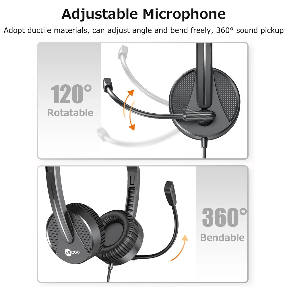 Lenovo Lecoo Wired Headset with Adjustable Microphone 1-Jack 3.5mm [ HT106 ]