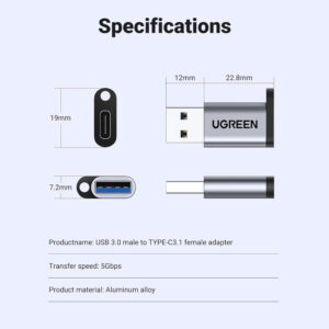 UGreen USB Type-C (Female) To USB-A 3.0 (Male) Convertor Adapter [ US276/35000 ]
