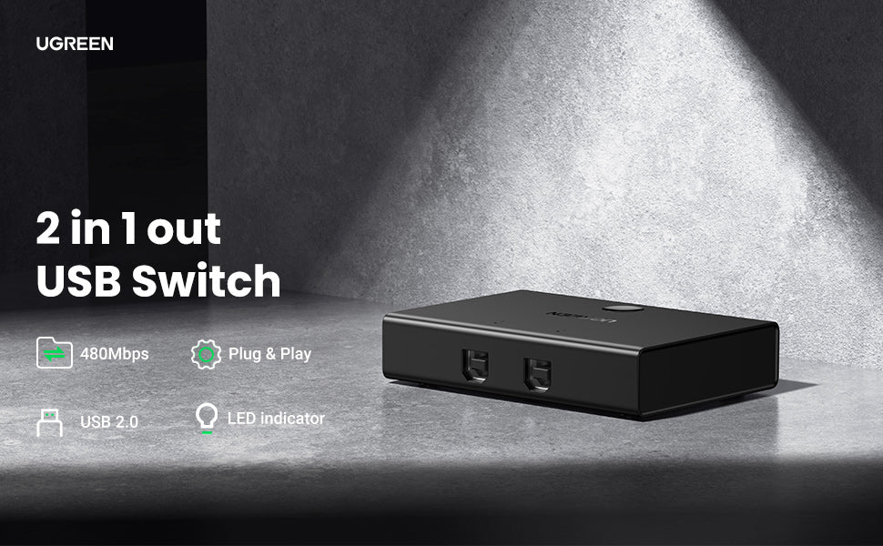 UGreen USB Switch Selector KM Switcher Box 2 in 1 Out USB 2.0 Sharing Switch Hub [ 30345 ]