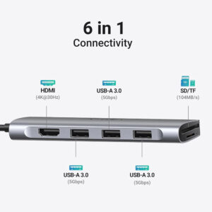 UGreen 6 in 1USB-C Multifunction Adapter (3 x USB-A / HDMI / 1 x SD Card Slot / 1 x TF Card Slot / CM195) [ 70410 ]