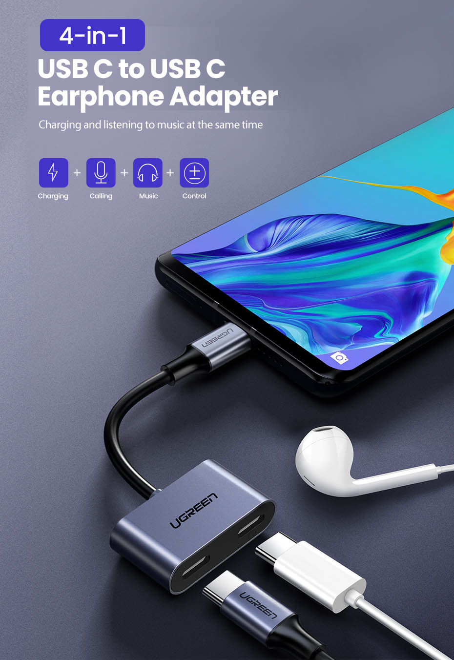 UGreen 2-In-1 USB Type-C to Type-C Headphone & Charger Adapter [ 60165 ]