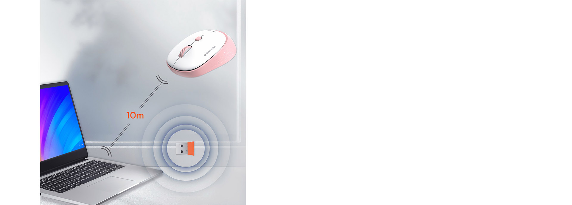 Meetion 2.4g Wireless Office Mouse (Silent Switch / Pink) [ R571 ]