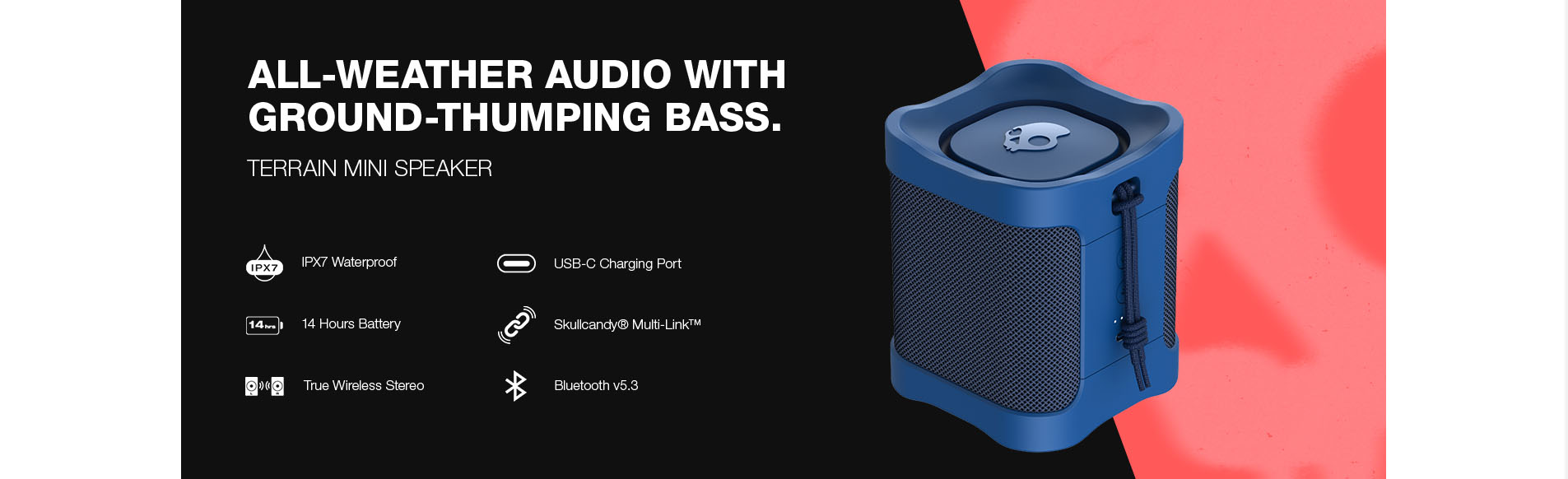 Skullcandy Terrain Mini Bluetooth Portable Speaker Navy [ 2SKSK1846N0L2 ]