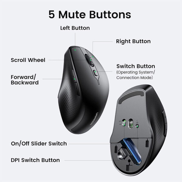 UGreen Ergonomic Wireless Bluetooth Mouse MU101 90395