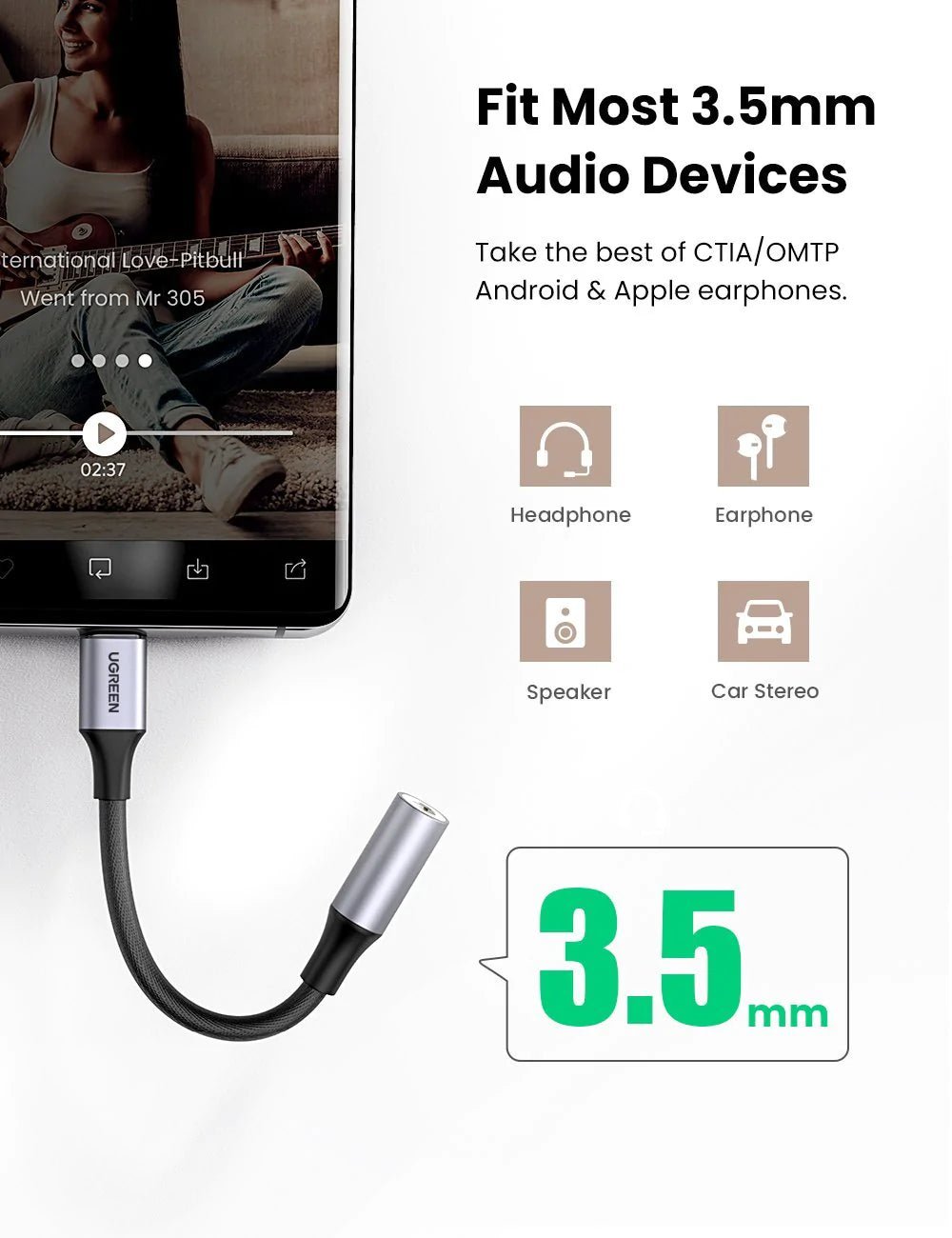UGreen Type-C to 3.5mm Audio Adapter AV161 80154