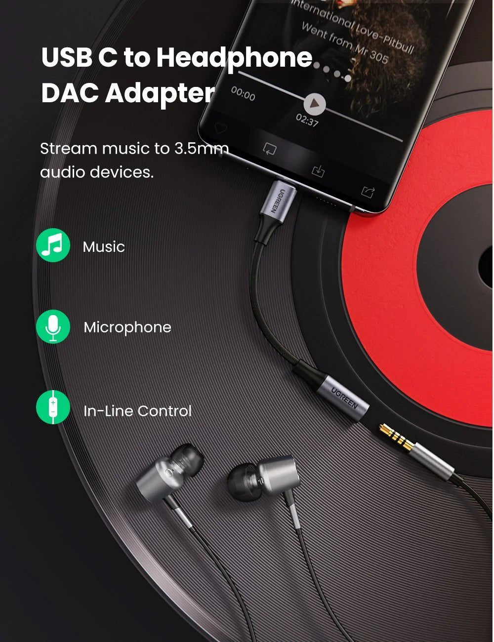 UGreen Type-C to 3.5mm Audio Adapter AV161 80154