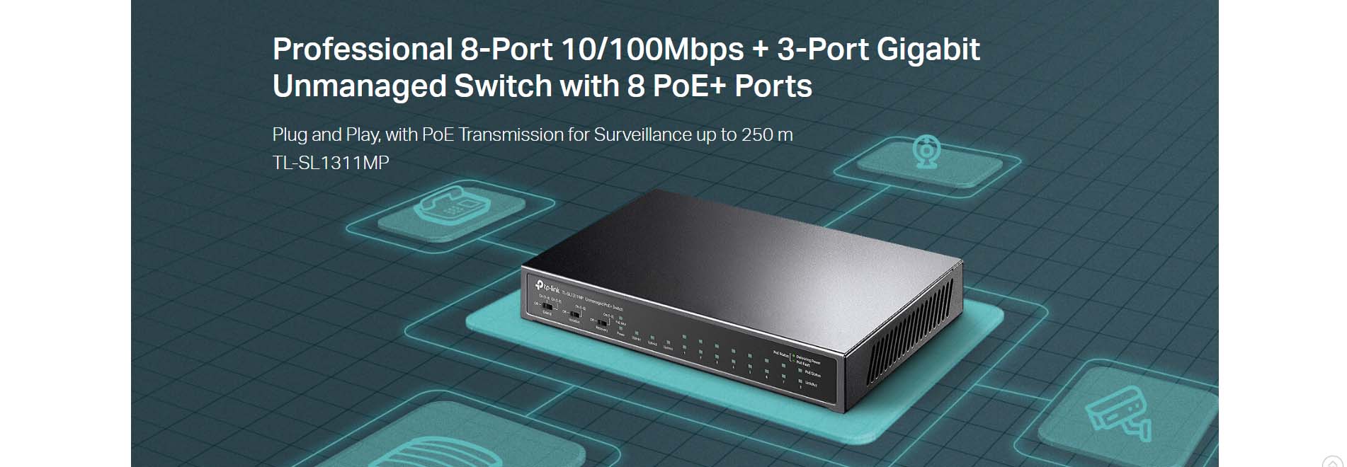 TP-Link 8-Port 10/100Mbps + 3-Port Gigabit Desktop Switch with 8-Port PoE+ [ TL-SL1311MP ]