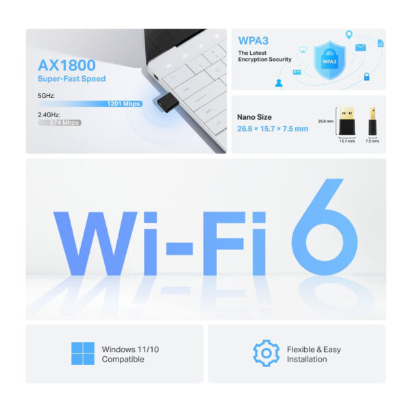 TP-Link AX1800 Nano Wi-Fi 6 Wireless USB Adapter [ Archer TX20U Nano ]