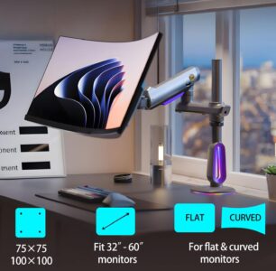 NB NORTH BAYOU G80 Gaming Monitor-Arm RGB Desk Mount - 32-inch up to 60-inch -  VESA 75/100 mm - Heavy Duty Stand Load up to 20 kg - Image 9
