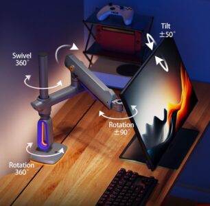 NB NORTH BAYOU G80 Gaming Monitor-Arm RGB Desk Mount - 32-inch up to 60-inch -  VESA 75/100 mm - Heavy Duty Stand Load up to 20 kg - Image 7
