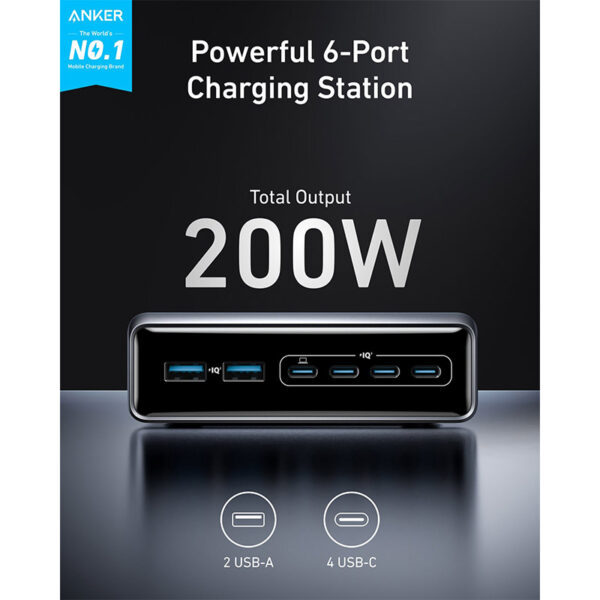Anker Prime Charger (200W / 6-Ports / GaN) Supercharged Multi-Port Desktop Charging Station [ A2683341 ]