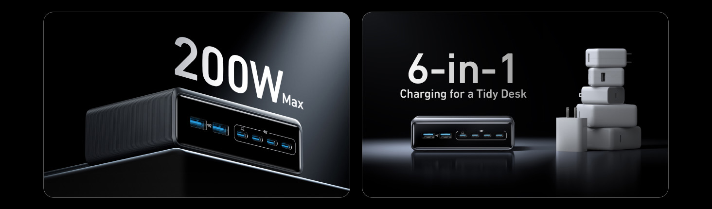 Anker Prime Charger (200W / 6-Ports / GaN) Supercharged Multi-Port Desktop Charging Station [ A2683341 ]