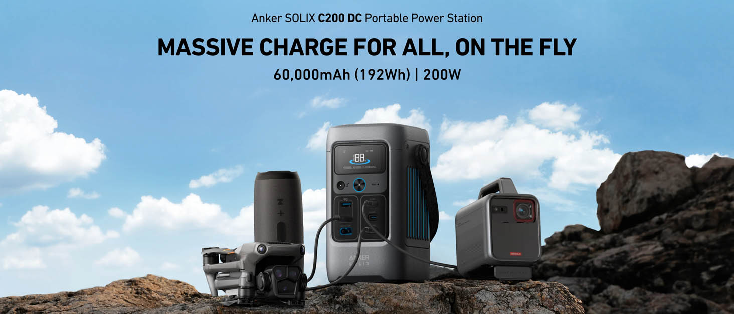 Anker SOLIX C200 DC (60000mAh (192Wh) / 200W) Portable Power Station [ A17270Z1 ]