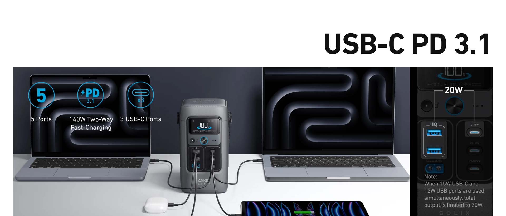 Anker SOLIX C200 DC (60000mAh (192Wh) / 200W) Portable Power Station [ A17270Z1 ]