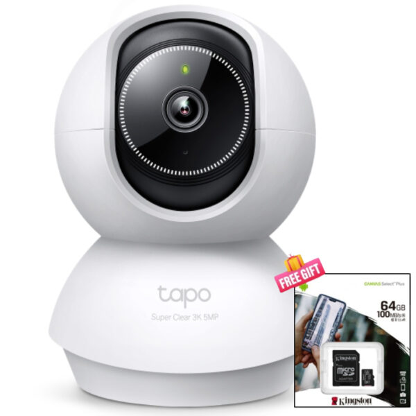 TP-Link Tapo C230 Camera Pan/Tilt AI Home Security Wi-Fi Camera - 3K 5MP - Night Vision up to 40 ft -  AI Detection + Free 64GB memory card