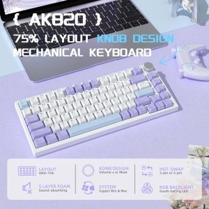 Ajazz Mechanical 75% Keyboard AK820 Sea Salt Switch, Blue And White And Purple Color, RGB Light-DIY - Image 10